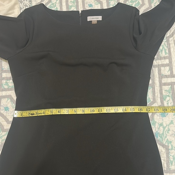 Calvin Klein Black Boat neck Bell Sleeve Sheath Dress Sheer Accents Size 12 - Picture 11 of 13
